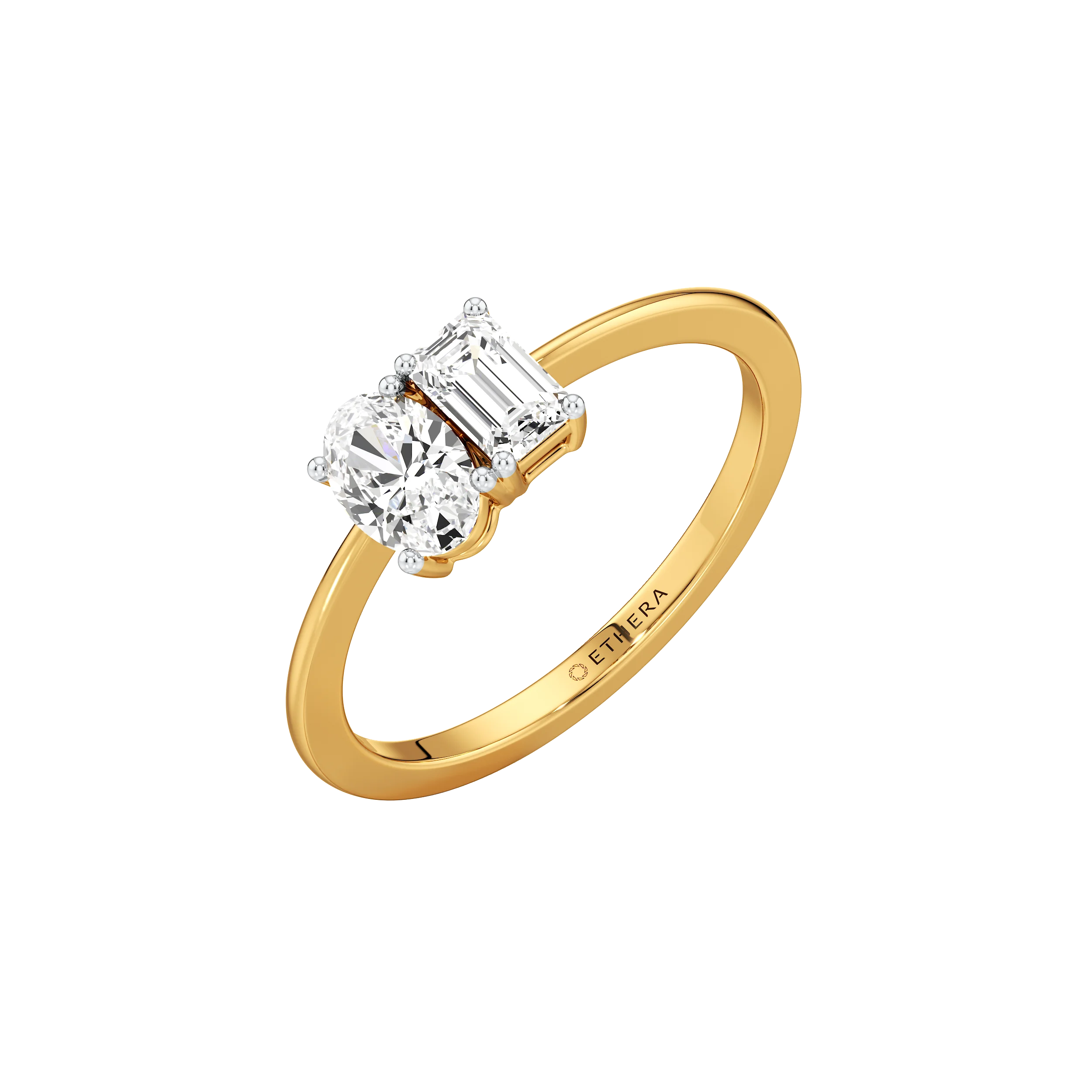 Oval & Emerald Twin Spark Ring