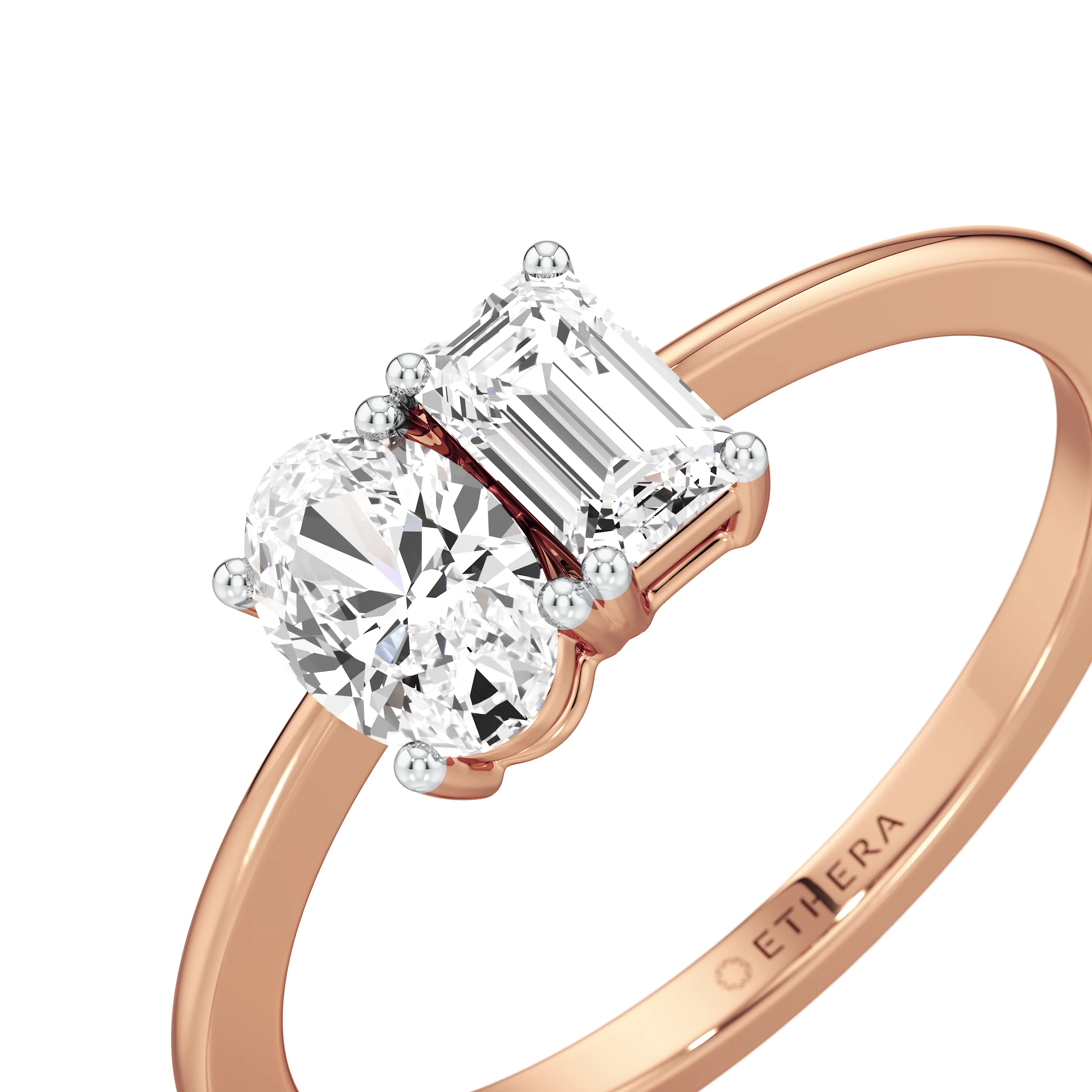 Oval & Emerald Twin Spark Ring 12