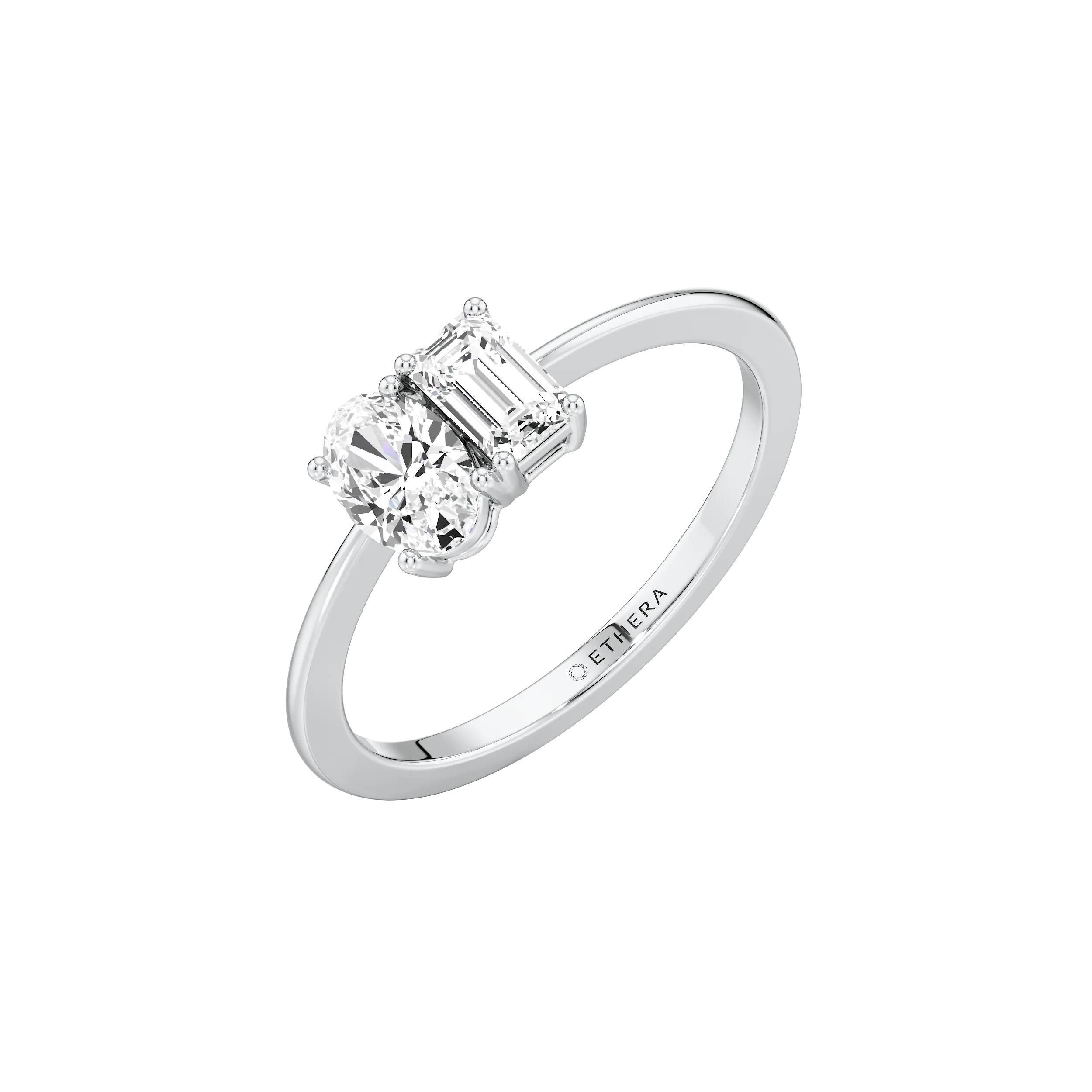 Oval & Emerald Twin Spark Ring 7