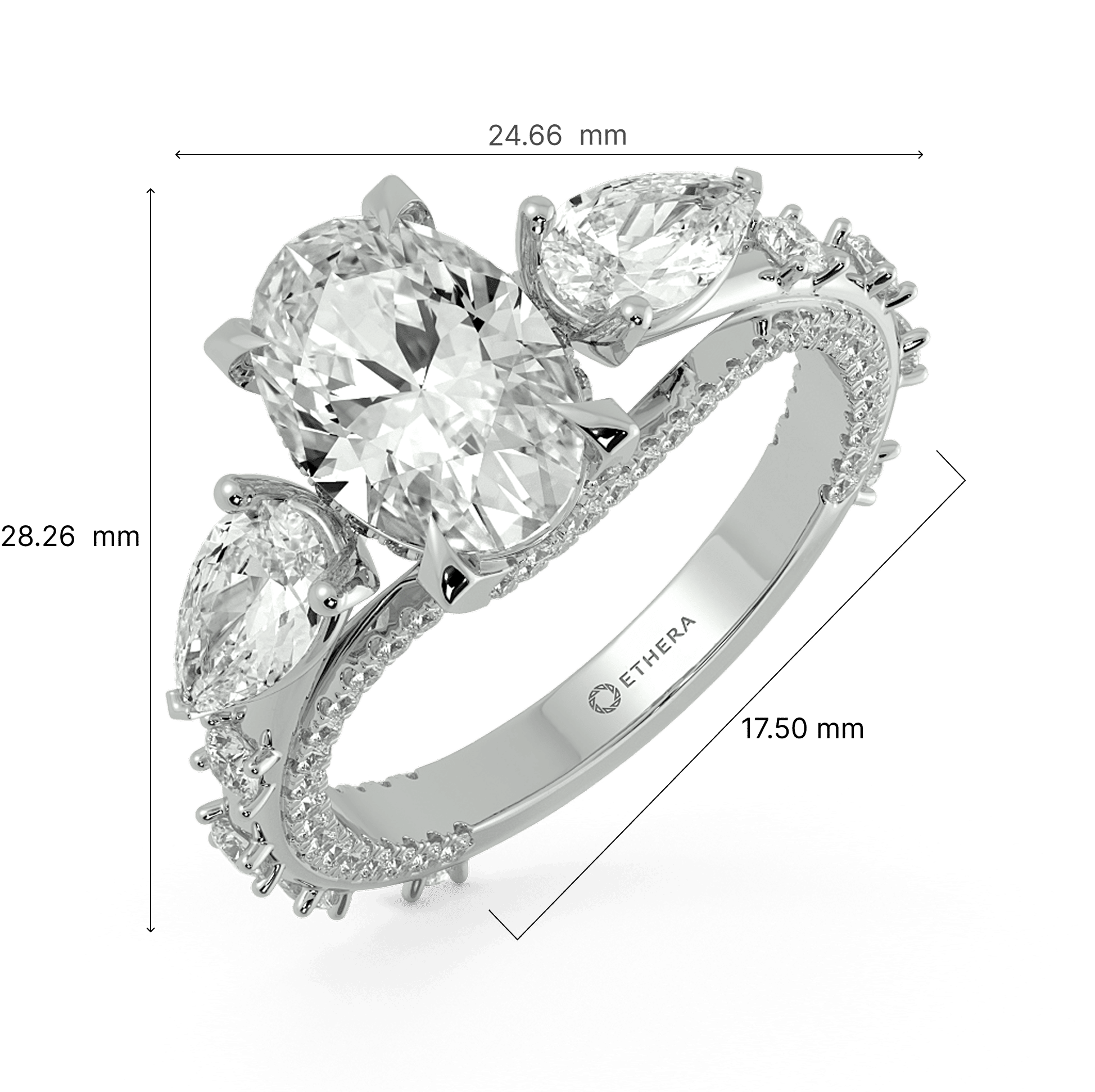 Ornate Charm 3 Stone Ring 7