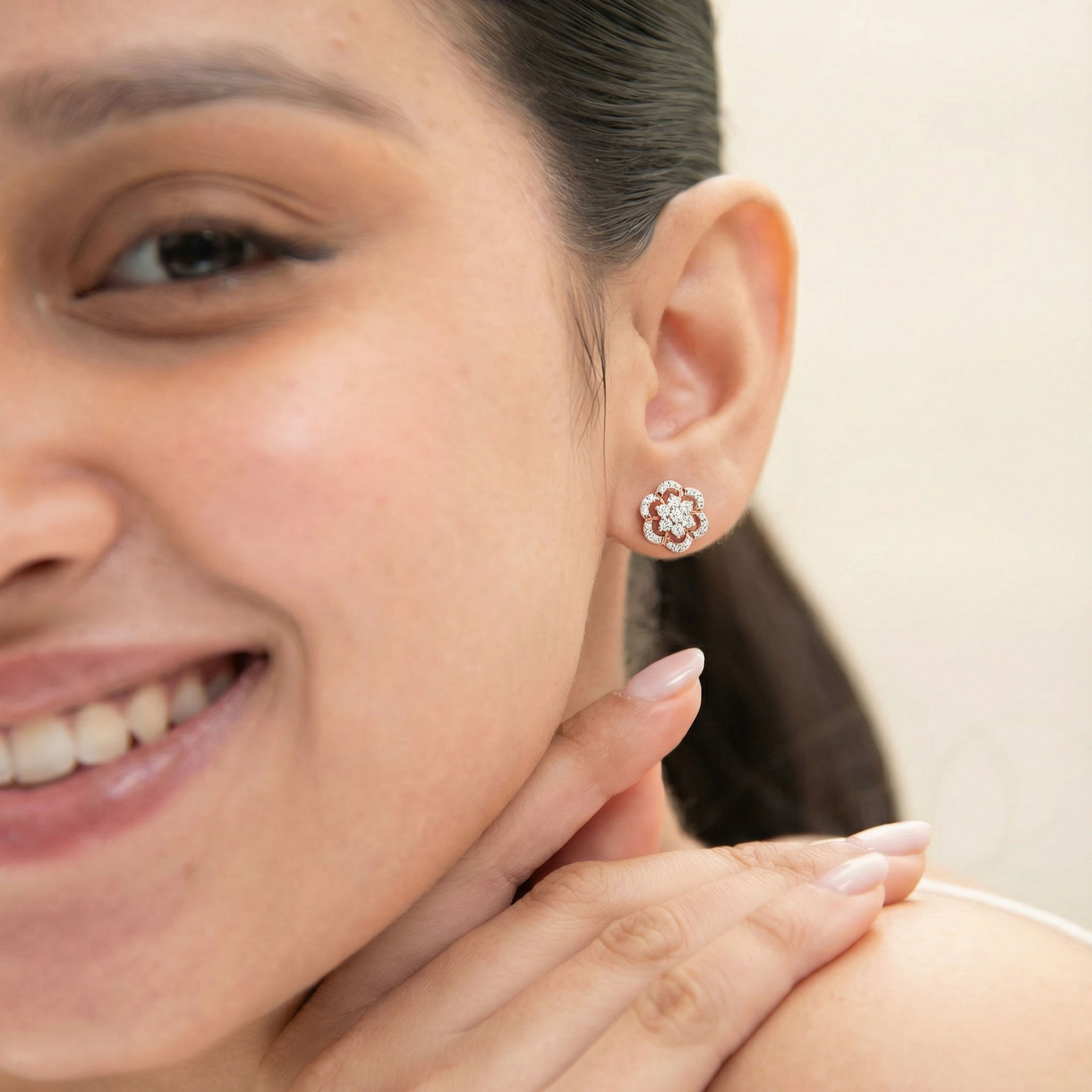 Petal Halo Diamond Studs hover