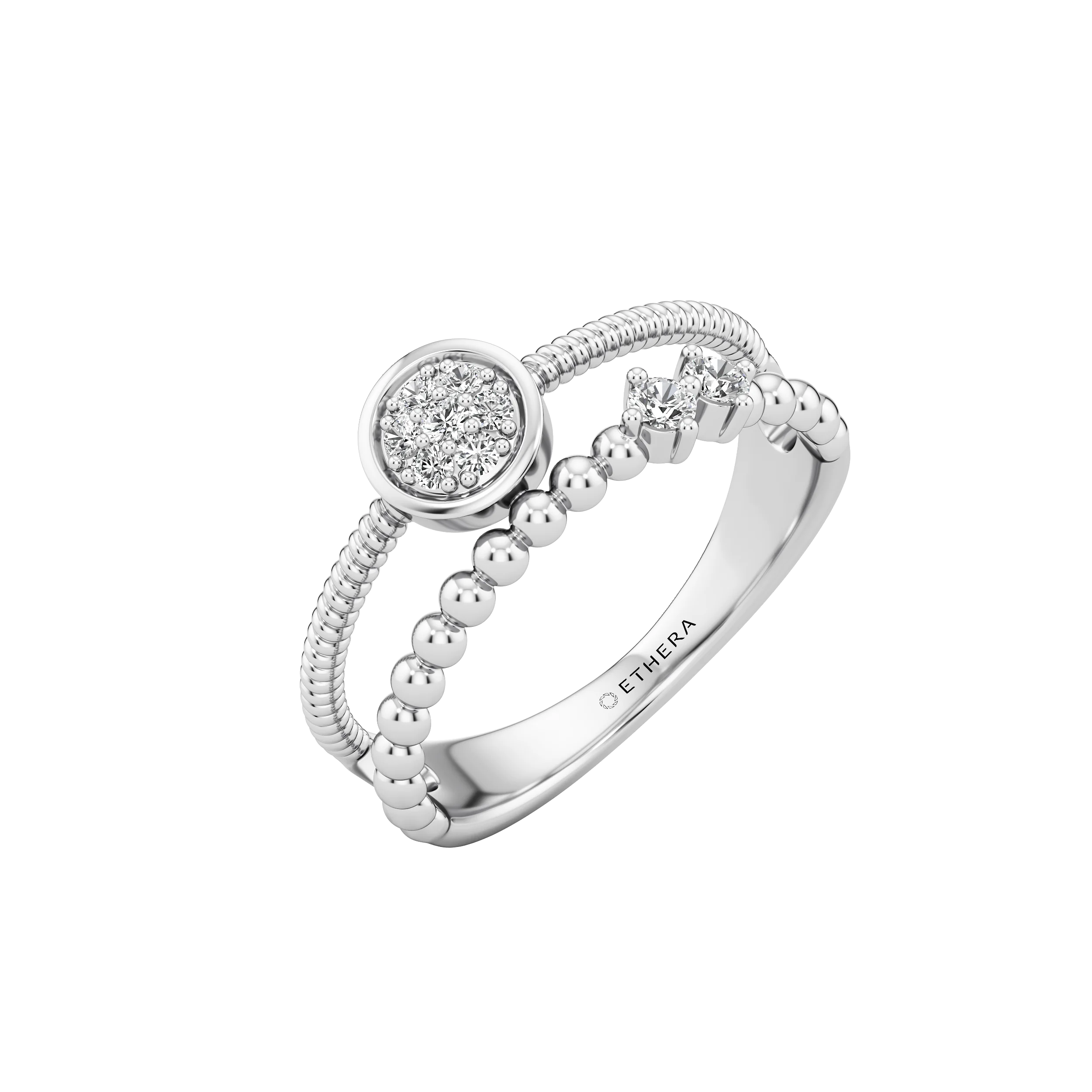 Beaded Halo Diamond Ring 7