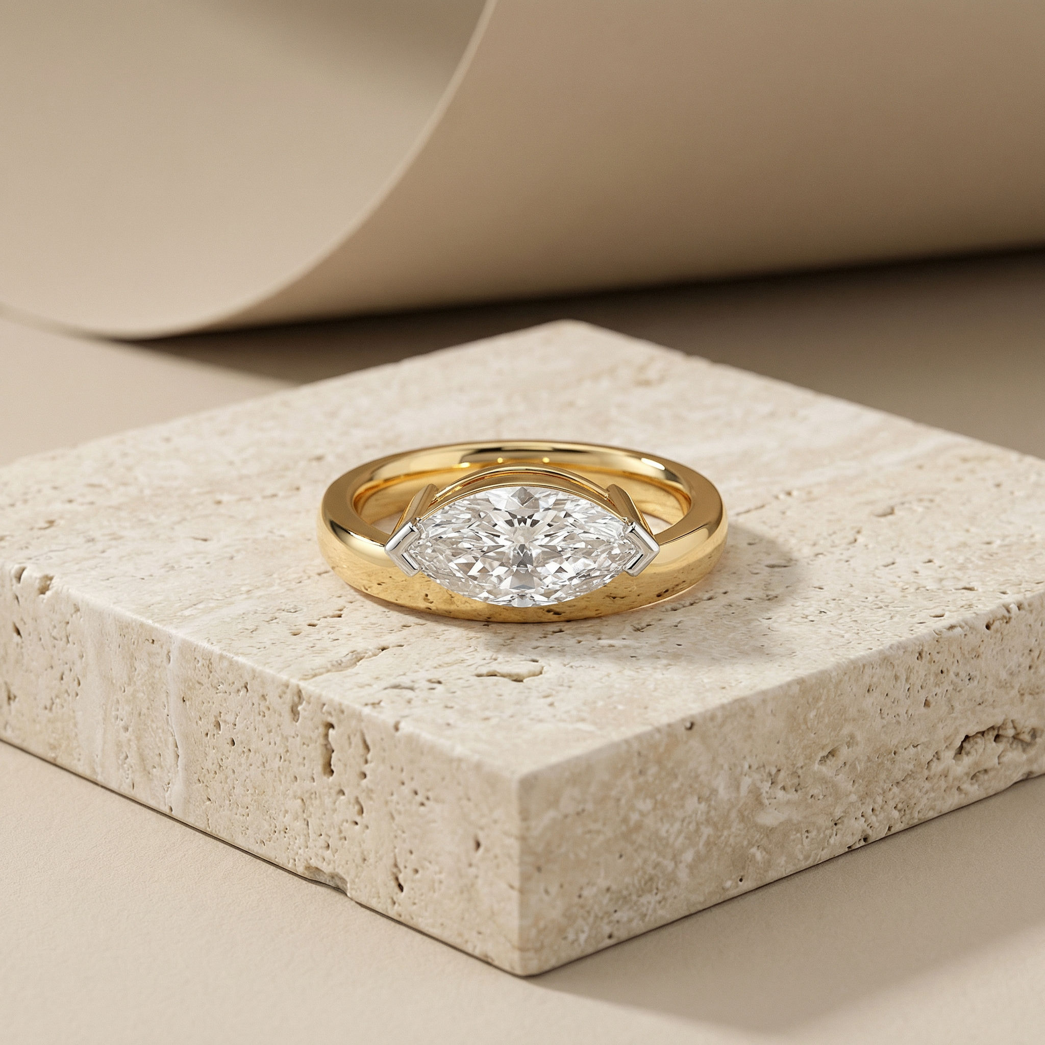 Marquise On Edge Solitaire Ring 2