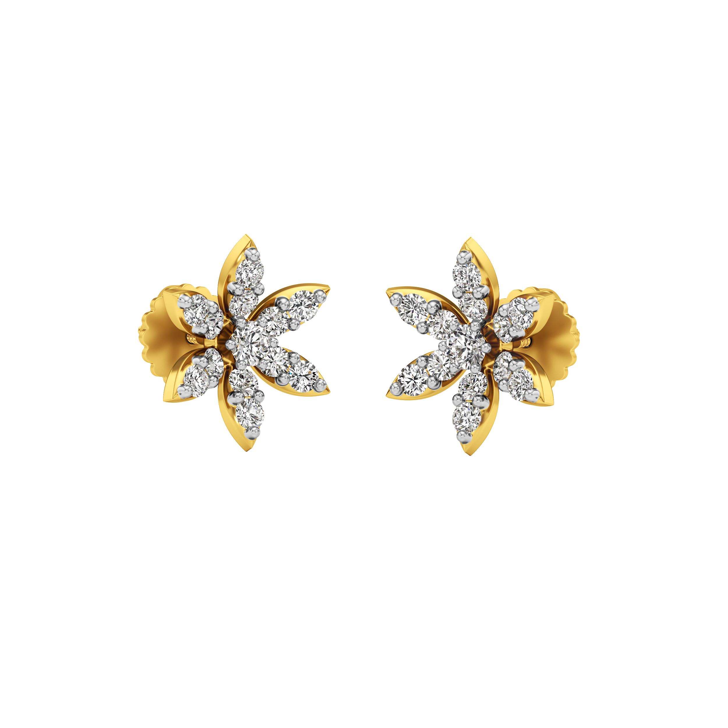 Six-Petal Floral Diamond Stud Earrings 1
