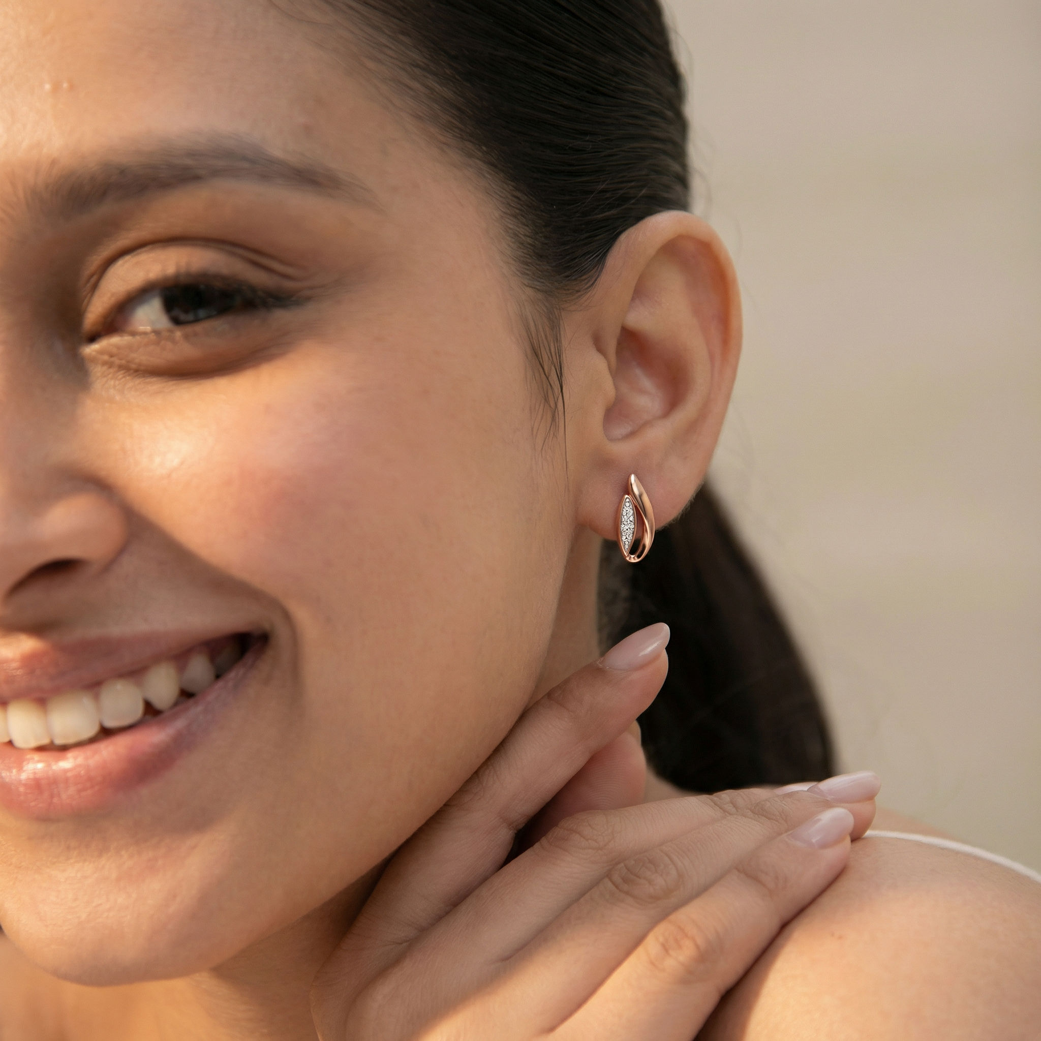 Crescent Sway Diamond Studs hover