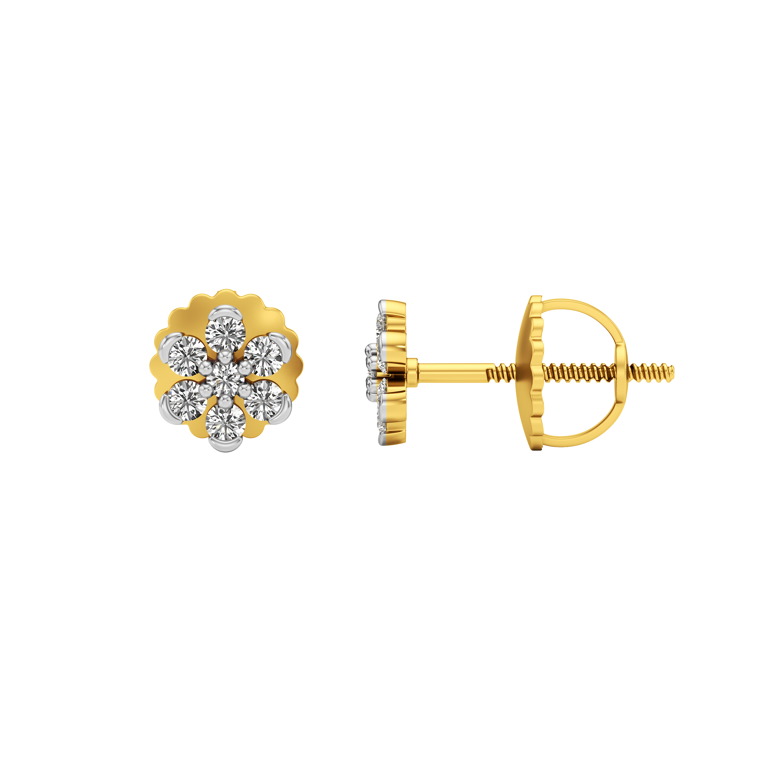 Seven-Stone Floral Cluster Stud Earrings 2