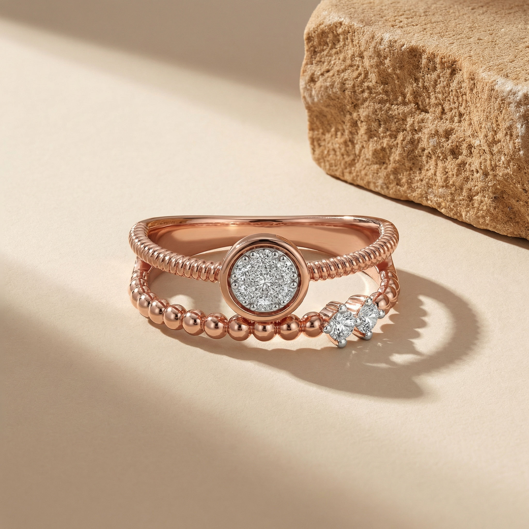 Beaded Halo Diamond Ring 2