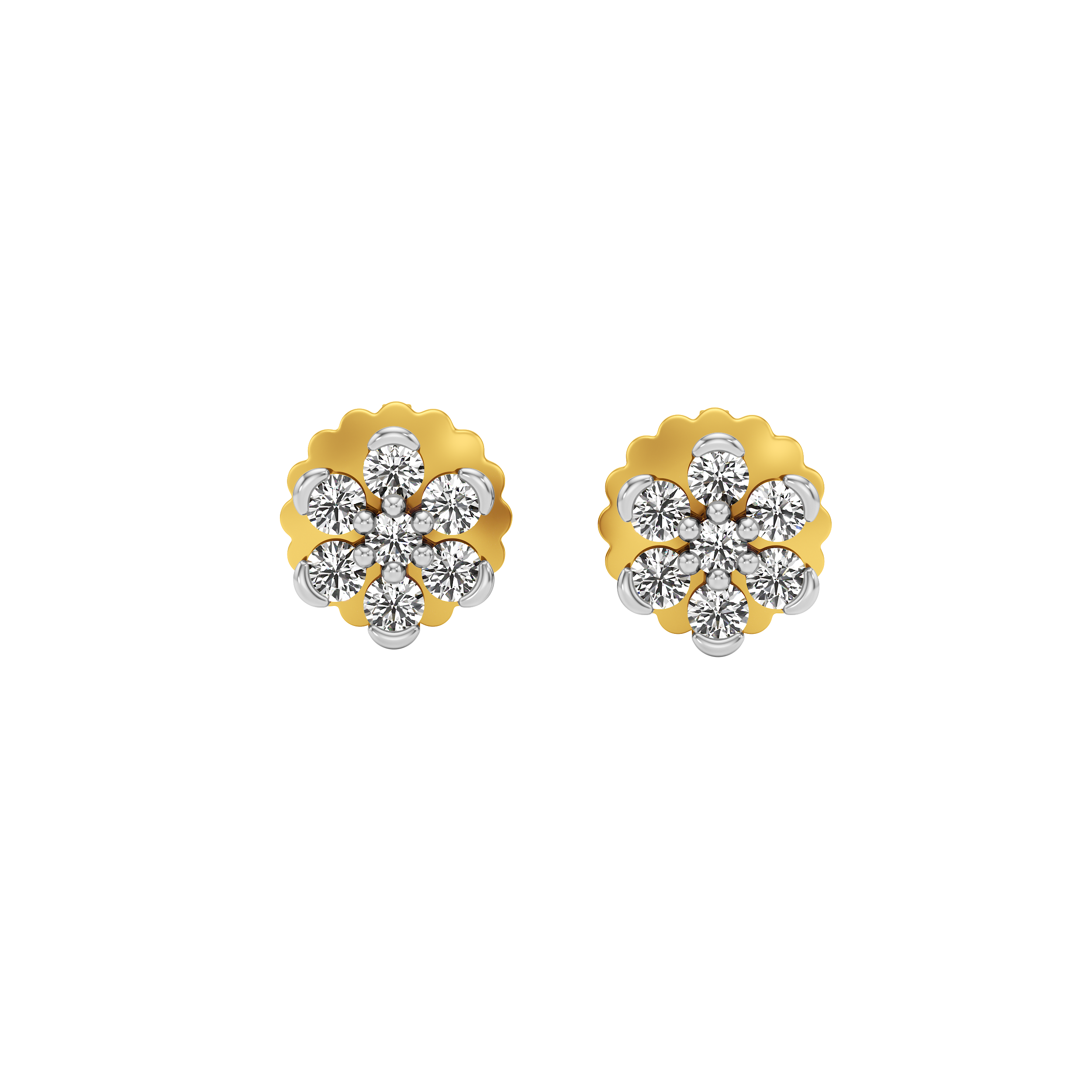 Seven-Stone Floral Cluster Stud Earrings 1