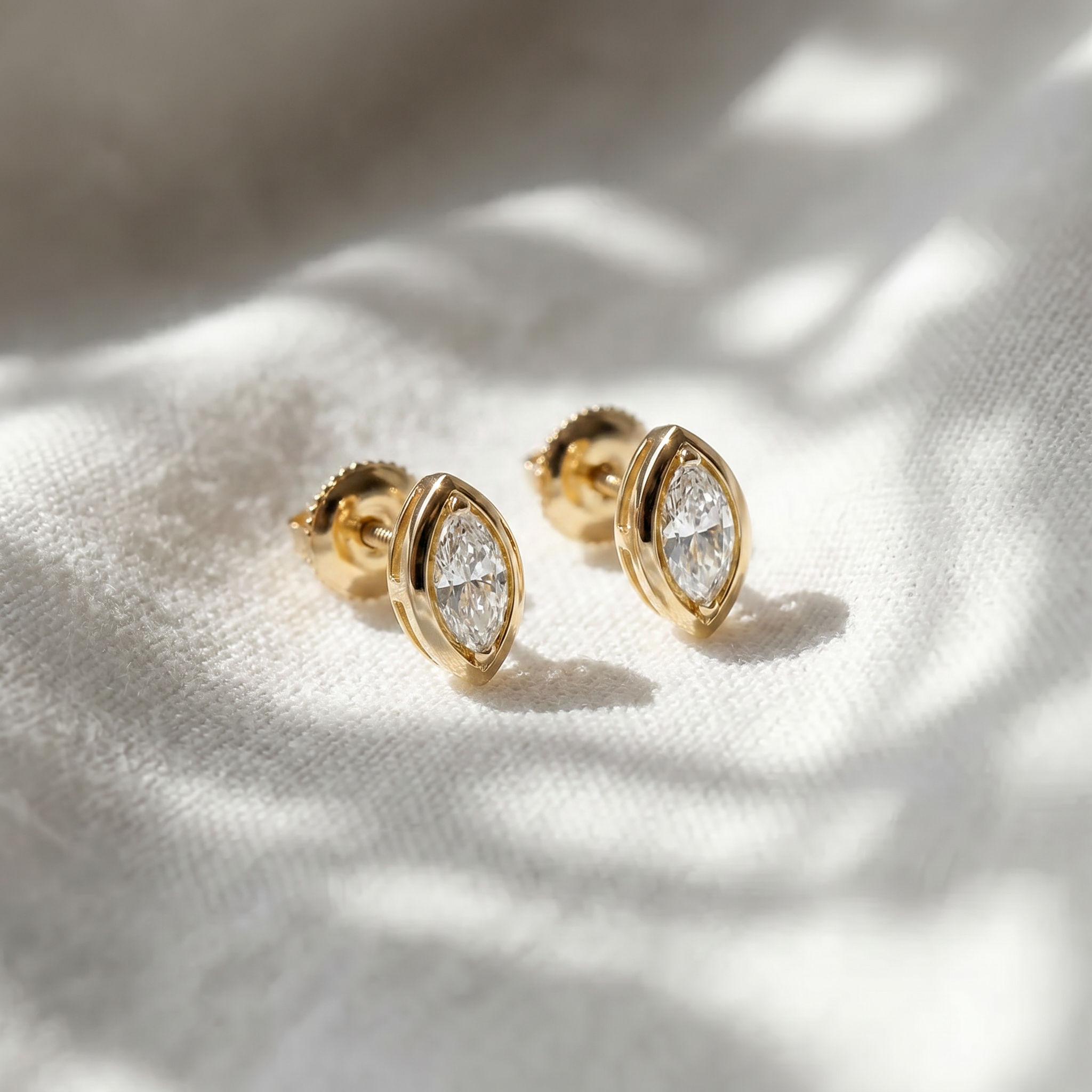 Marquise Diamond Surface Stud Earrings 2