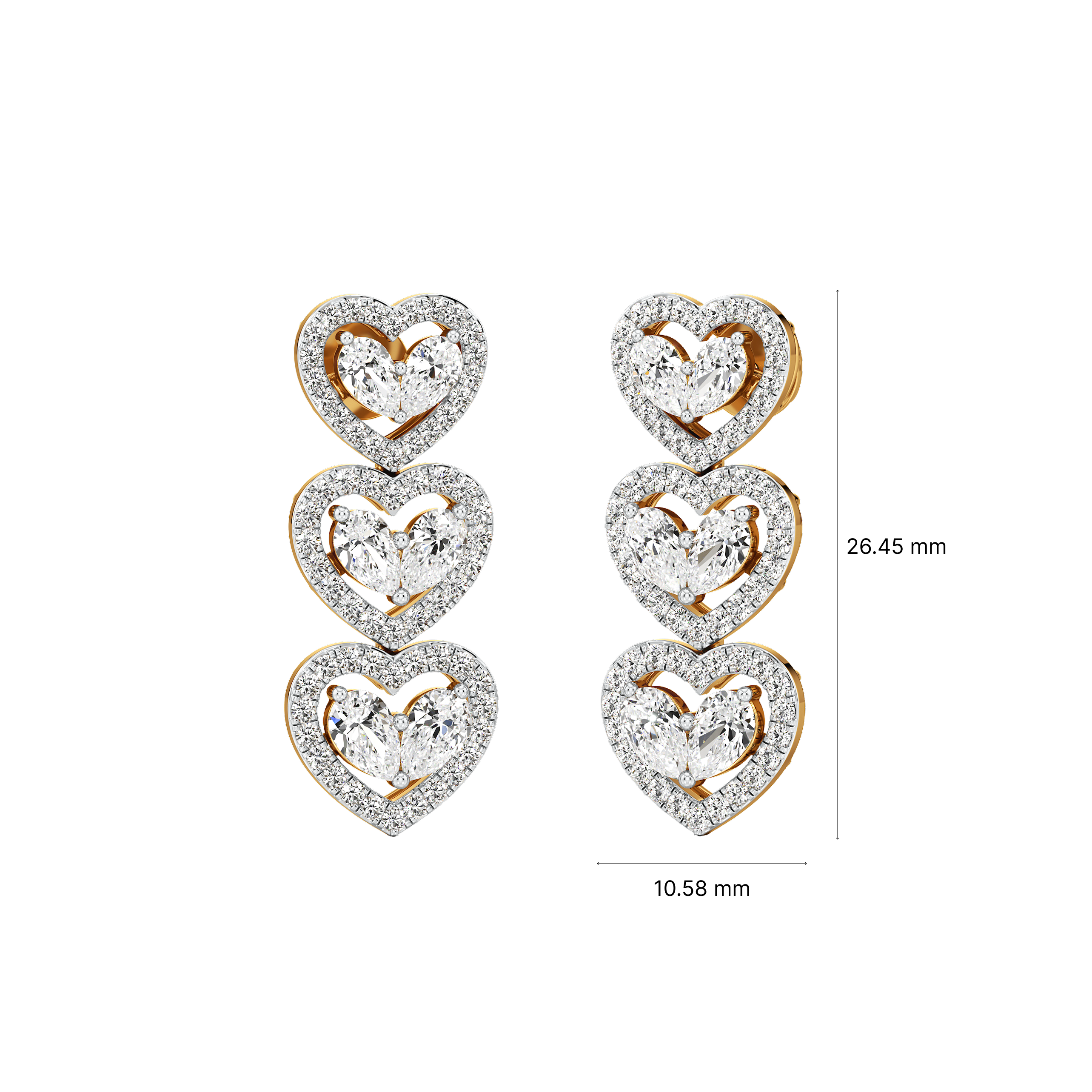 Triple Charm Heart Earrings 4