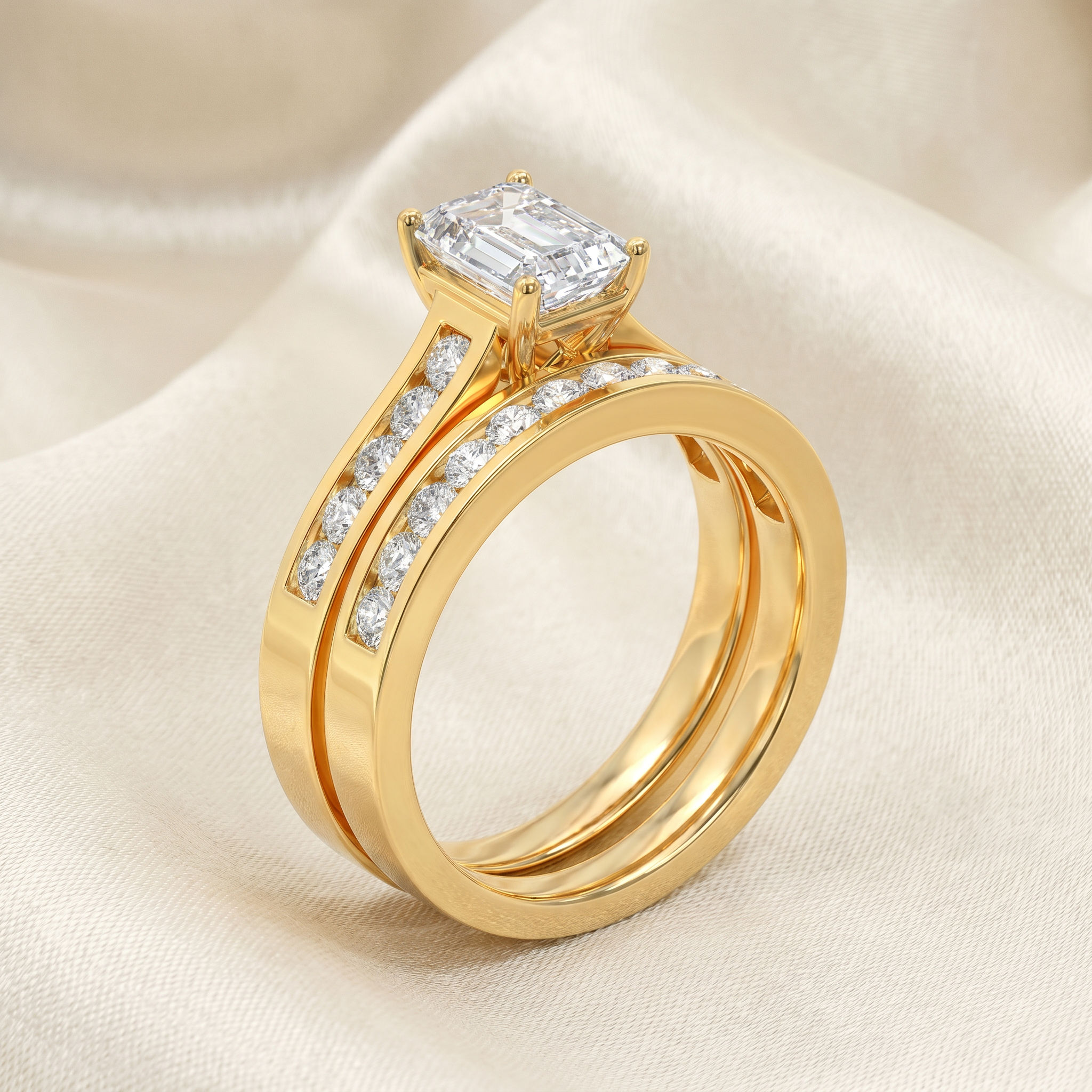 Twin Row Emerald Band Ring 2