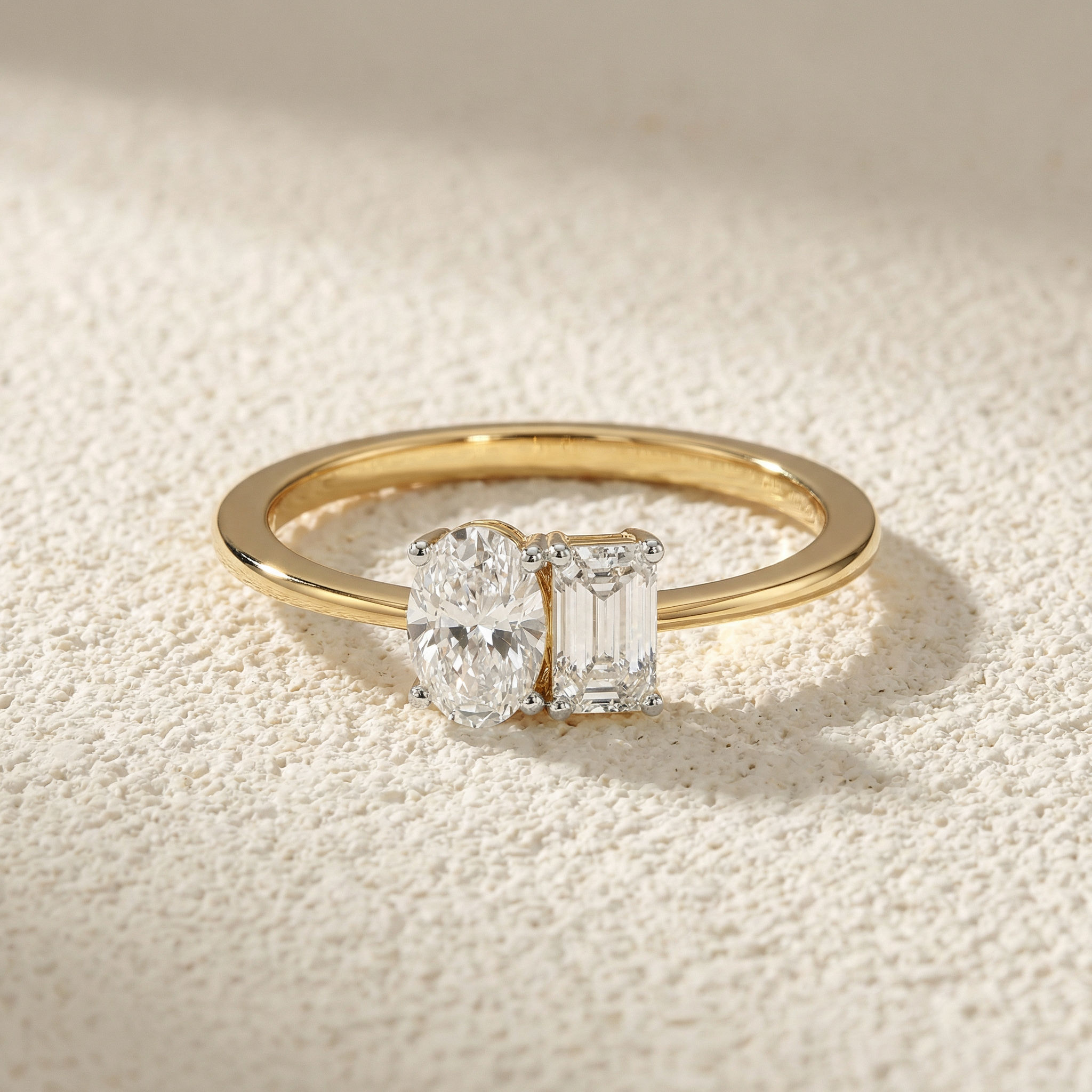 Oval & Emerald Twin Spark Ring 2