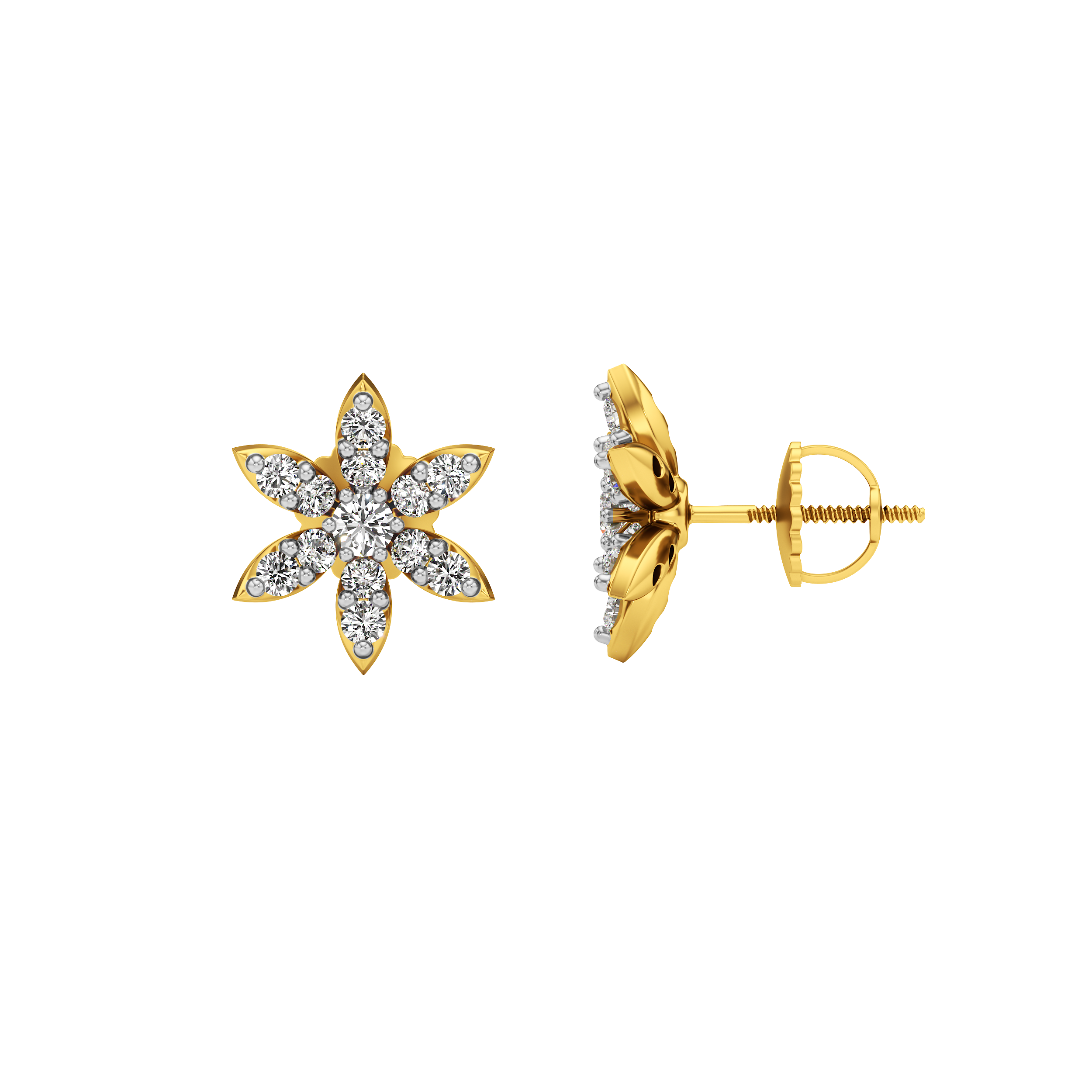 Six-Petal Floral Diamond Stud Earrings 2