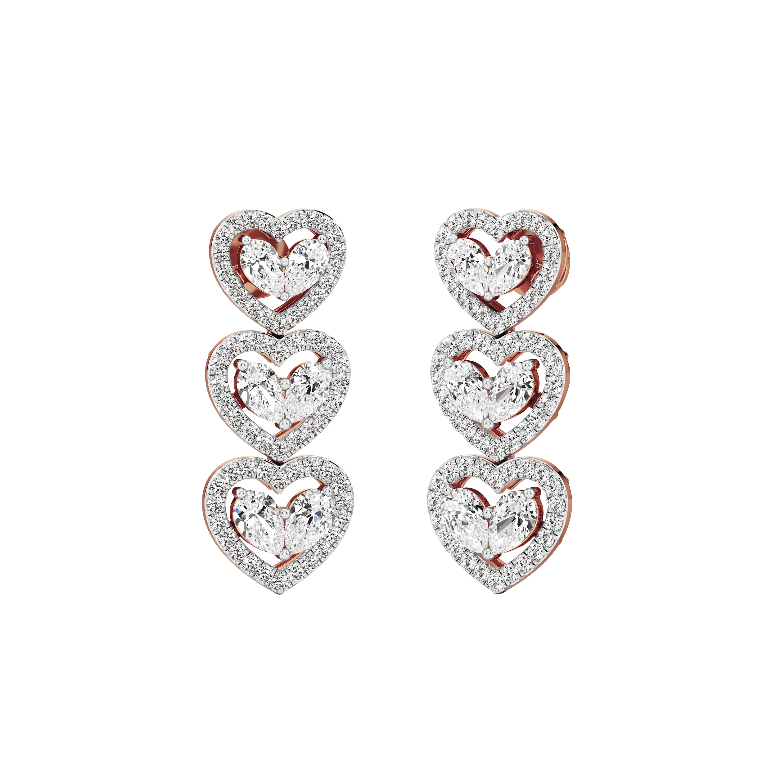 Triple Charm Heart Earrings