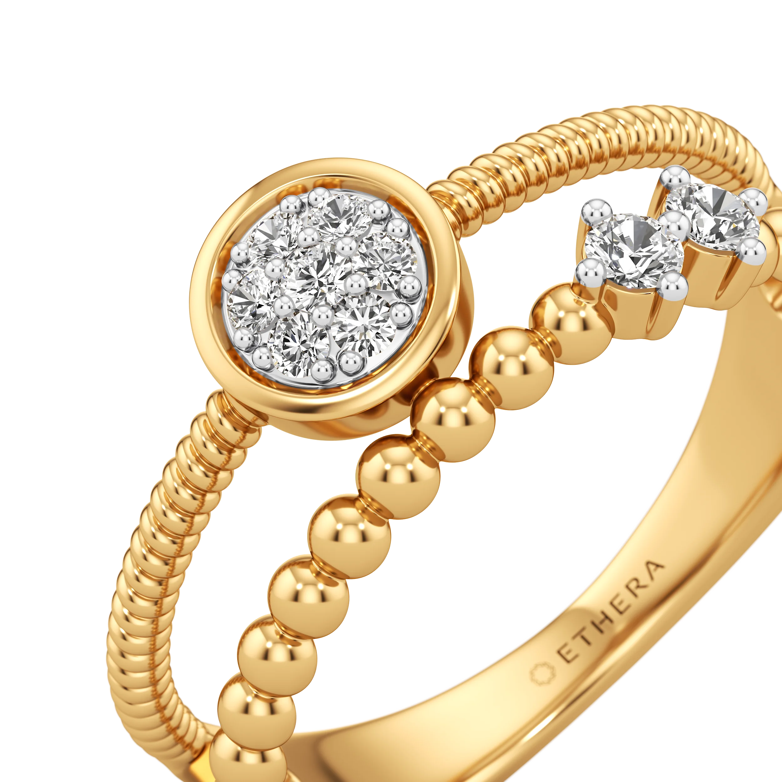 Beaded Halo Diamond Ring 3