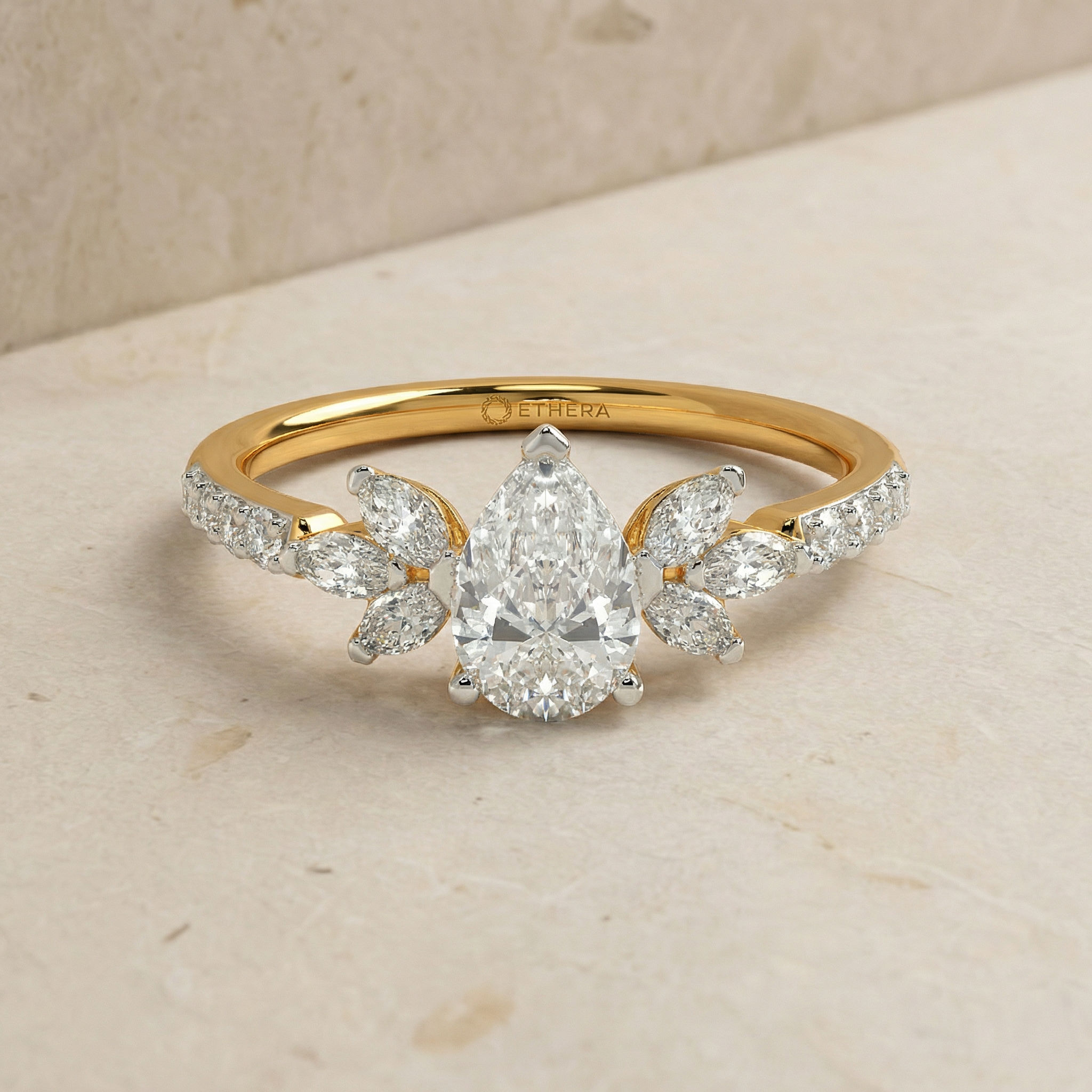 Golden Fern Solitaire Ring 2