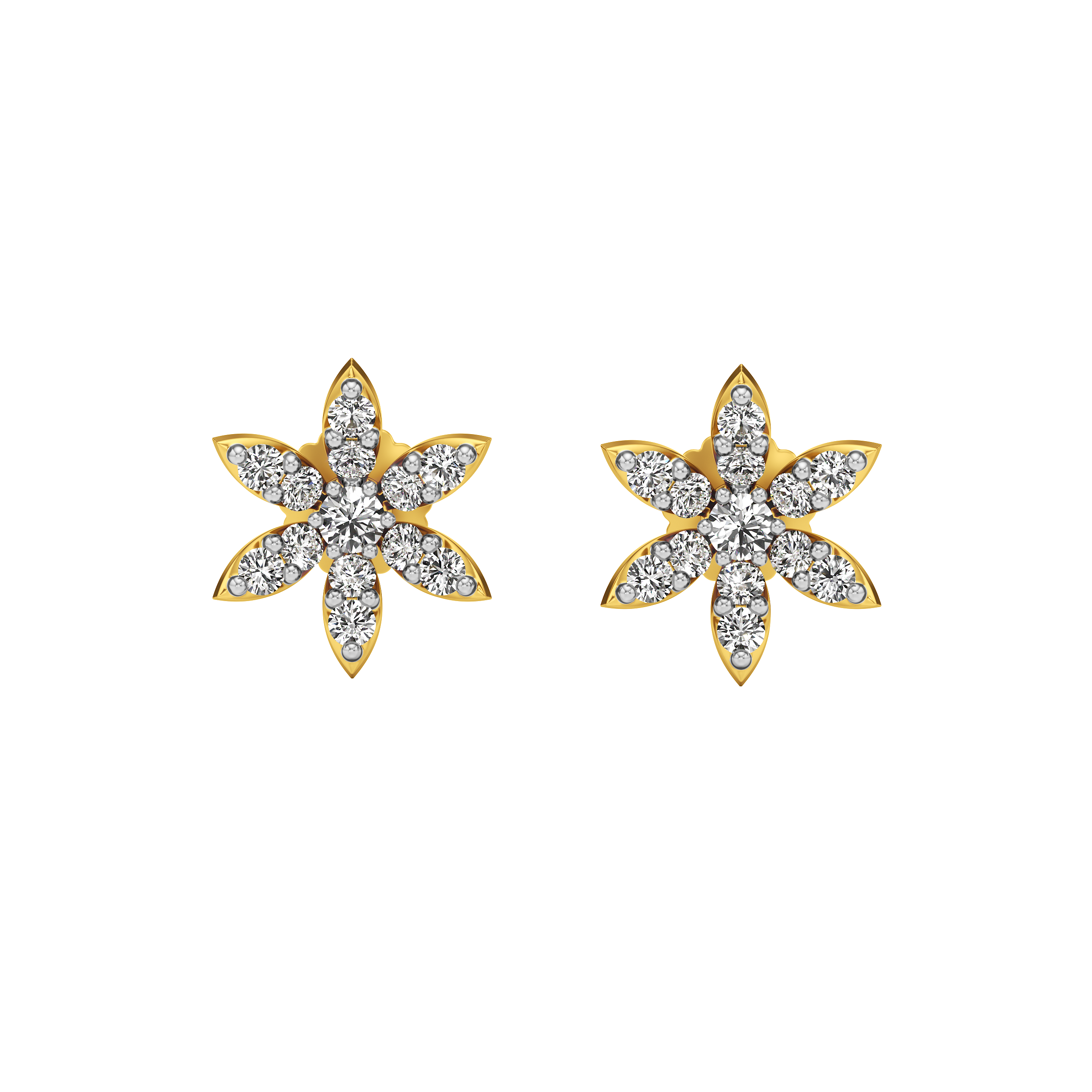 Six-Petal Floral Diamond Stud Earrings 0