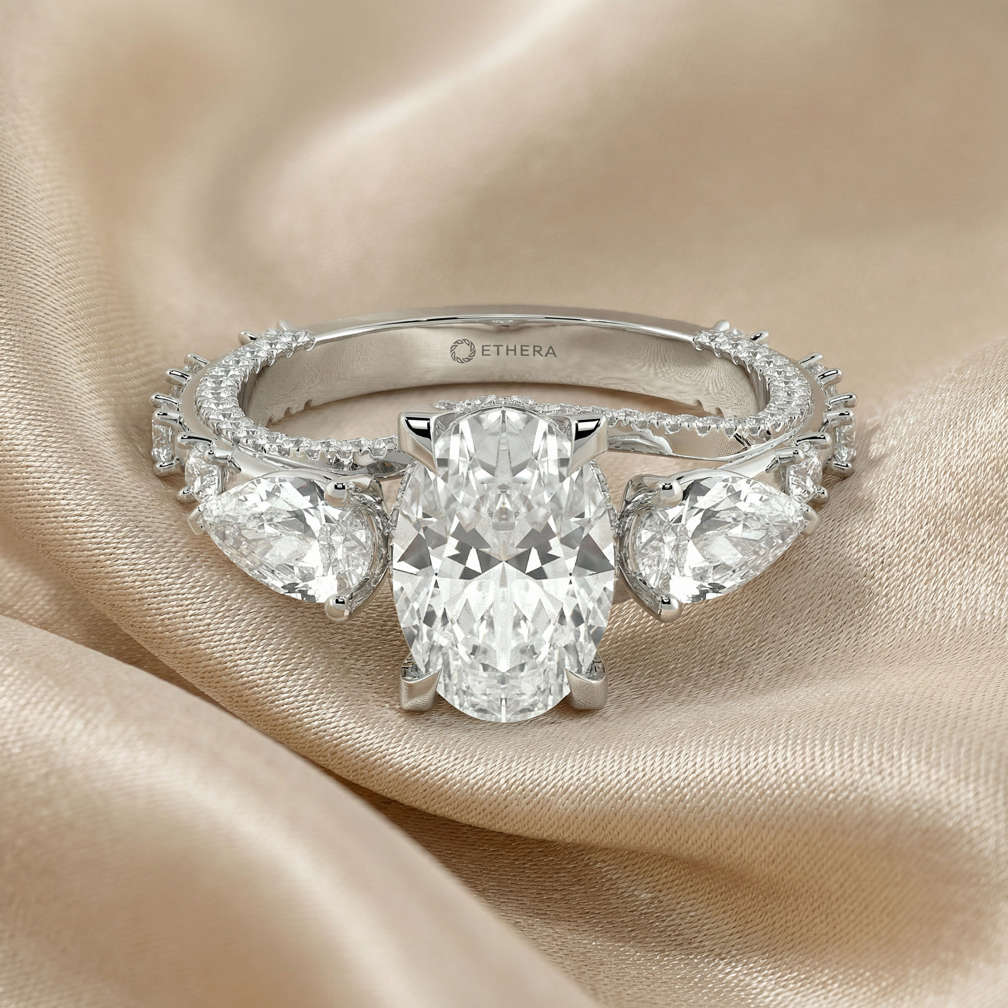 Ornate Charm 3 Stone Ring 3