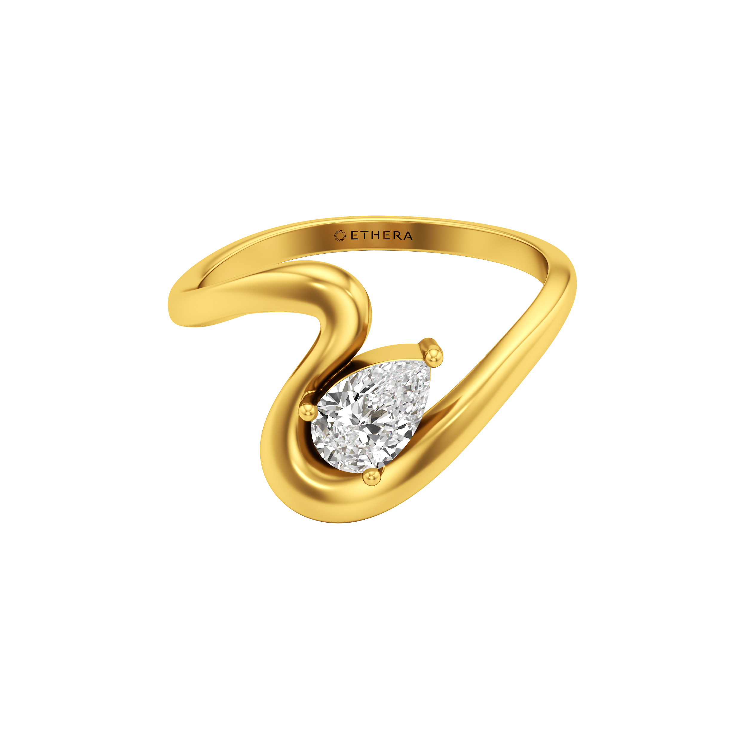 Pear Ribbon Solitaire Ring 0