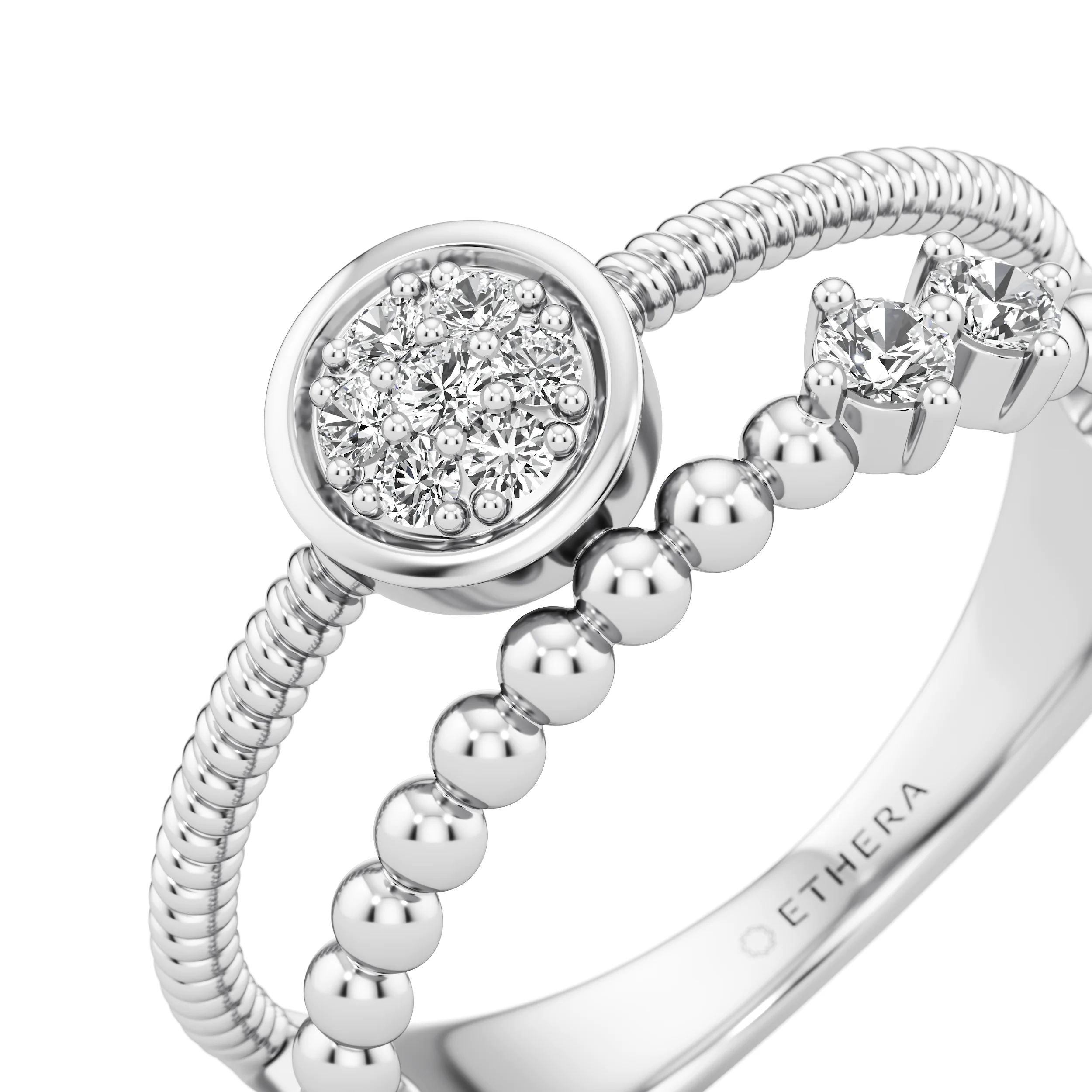 Beaded Halo Diamond Ring 8