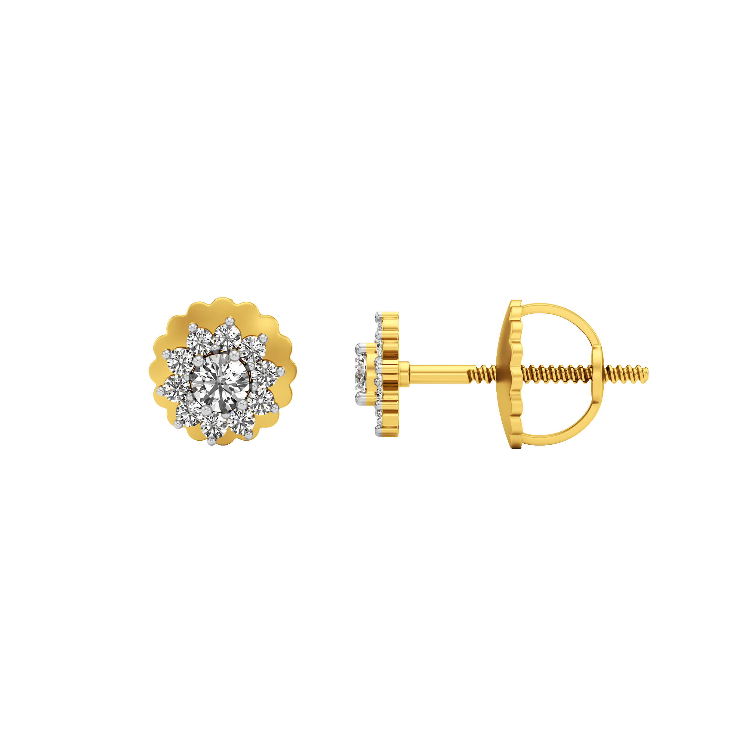 Scalloped Floral Halo Stud Earrings 2